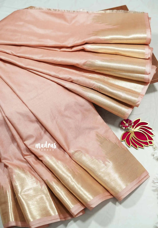 Peach - Avantika - Soft semi Mysore silk with temple border