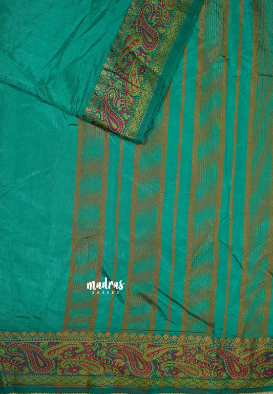 Peacock Green - Avantika - Soft semi Mysore silk with meenakari thread weaving border