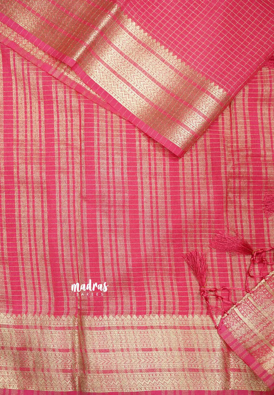 Avantika - Semi Mysore silk with checks body multi border - Pink