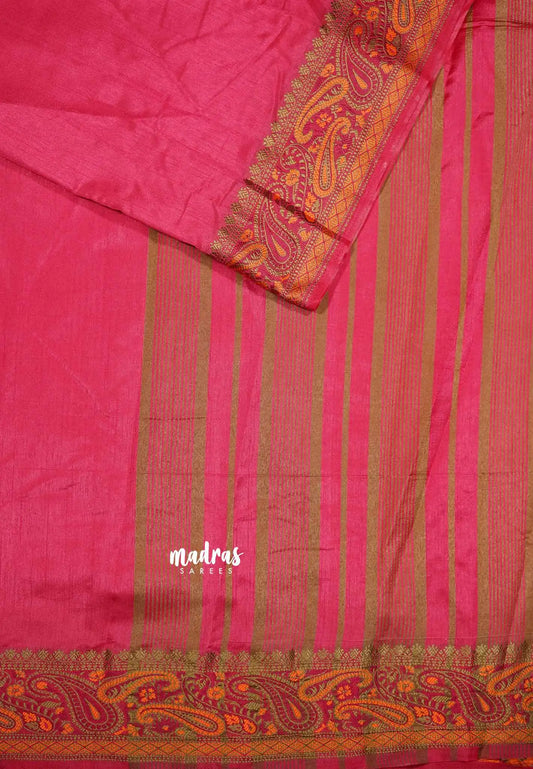 Pink - Avantika - Soft semi Mysore silk with meenakari thread weaving border
