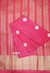 Avantika - Semi Mysore silk with checks body getti border - Pink