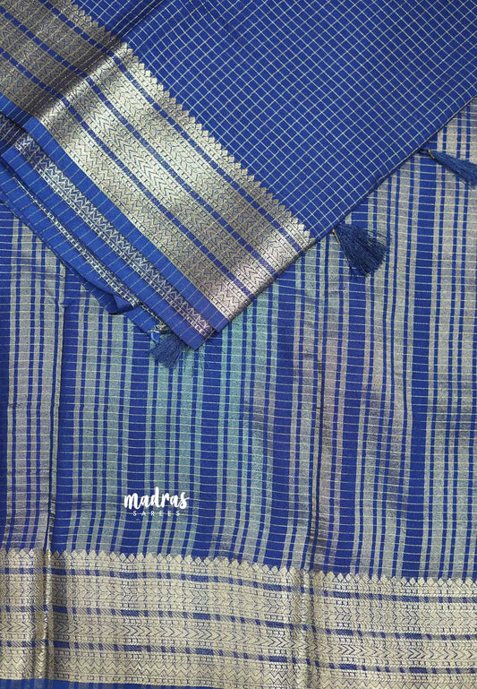 Avantika - Semi Mysore silk with checks body multi border - Blue