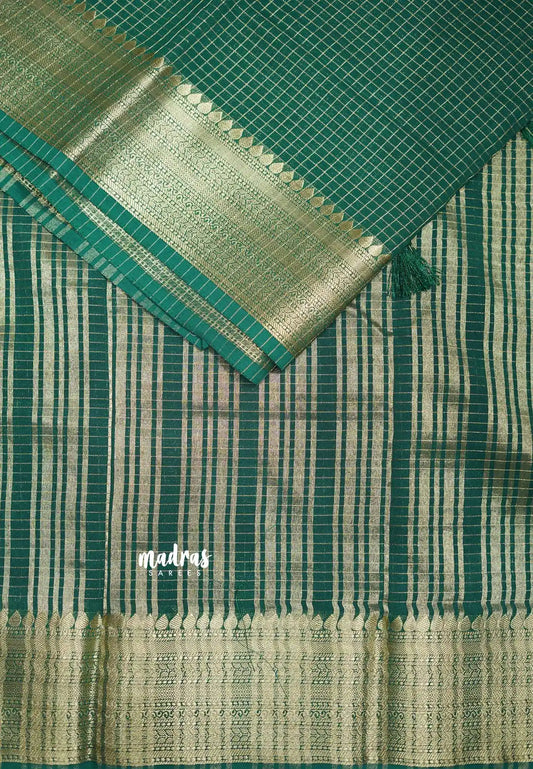 Avantika - Semi Mysore silk with checks body getti border - Green