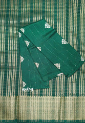 Avantika - Semi Mysore silk with checks body getti border - Green