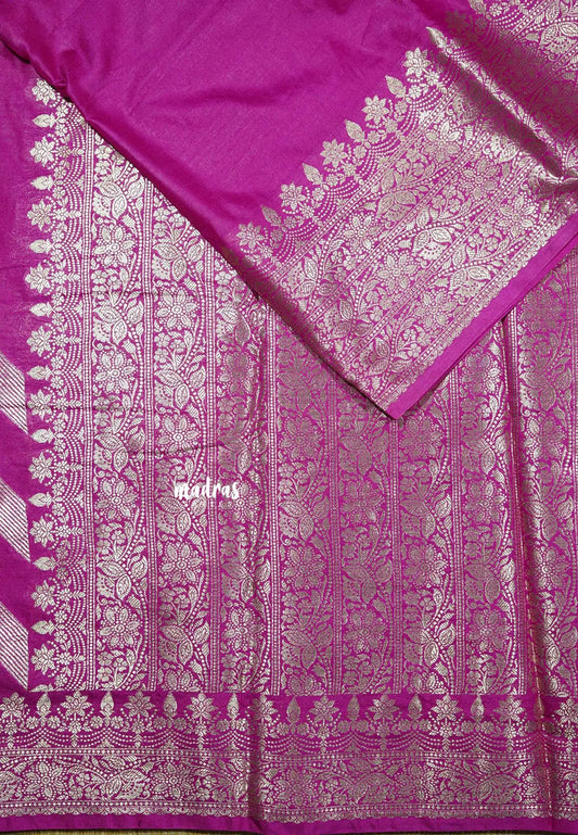 Magenta Pink - Avantika - Soft semi Mysore silk with Silver Zig Zag Highlights
