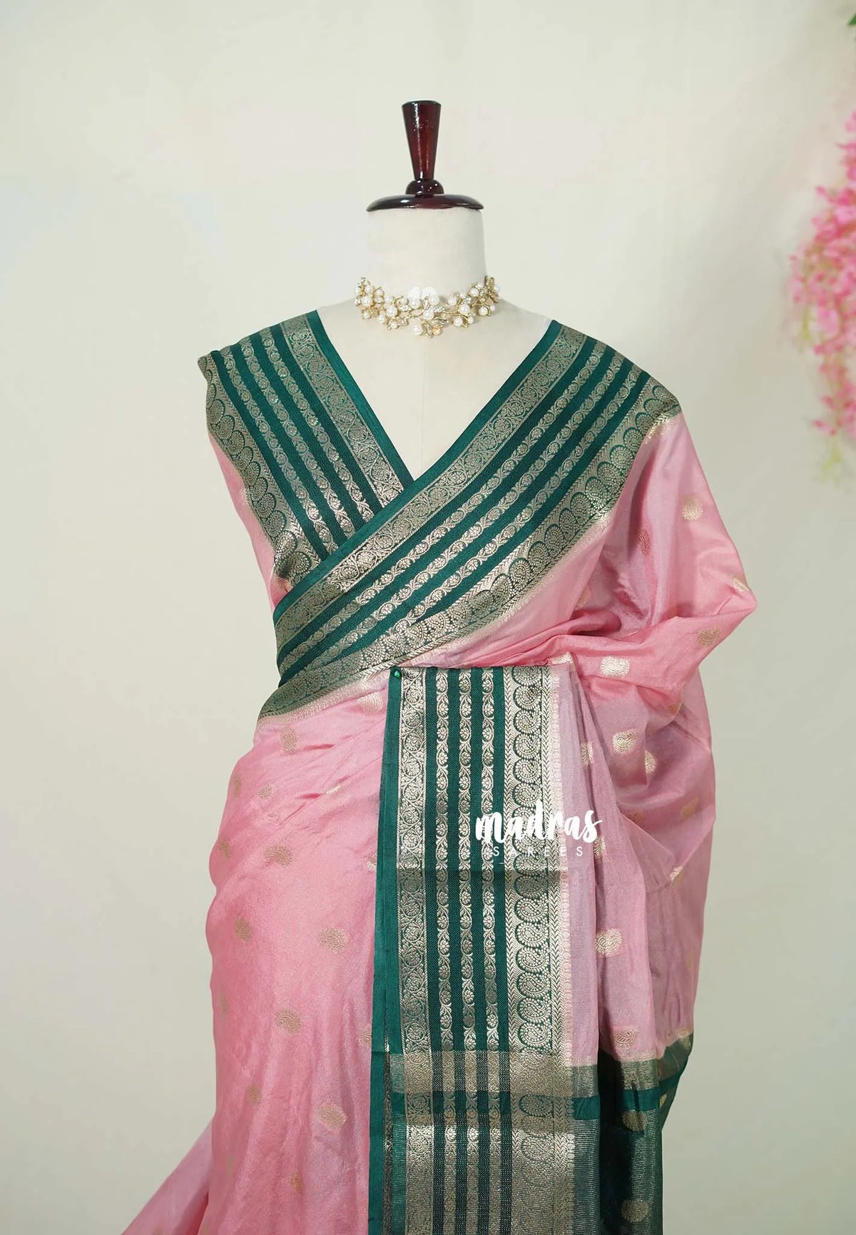 Blush Pink - Avantika - Semi Mysore Silk Zari Border with Mango Buttas - Best for Wedding Functions