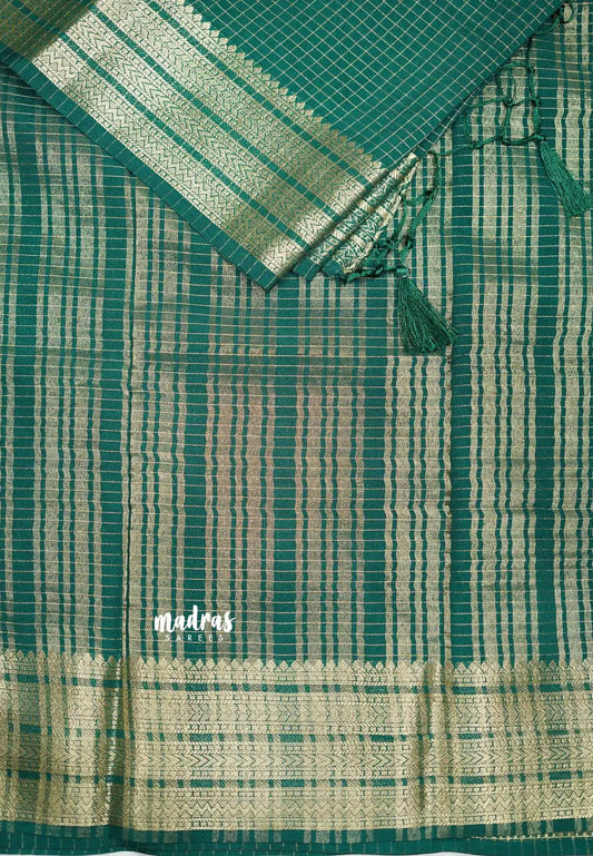 Avantika - Semi Mysore silk with checks body multi border - Green