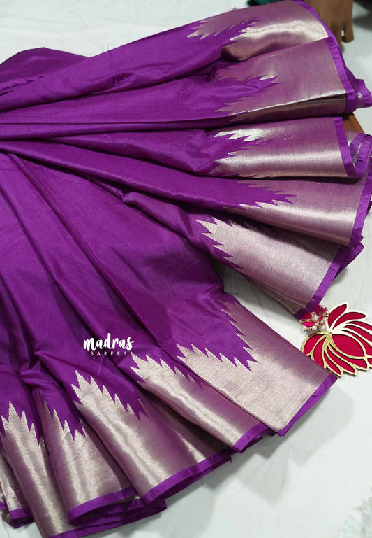Purple - Avantika - Soft semi Mysore silk with temple border