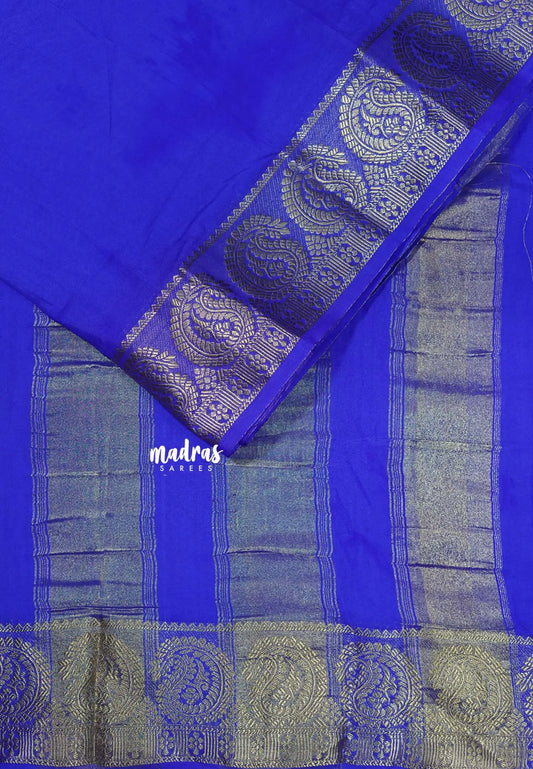 Royal Blue - Avantika - Semi Mysore silk with big mango border