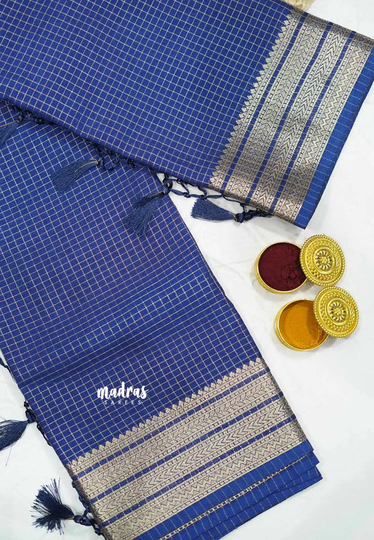 Avantika - Semi Mysore silk with checks body multi border - Blue