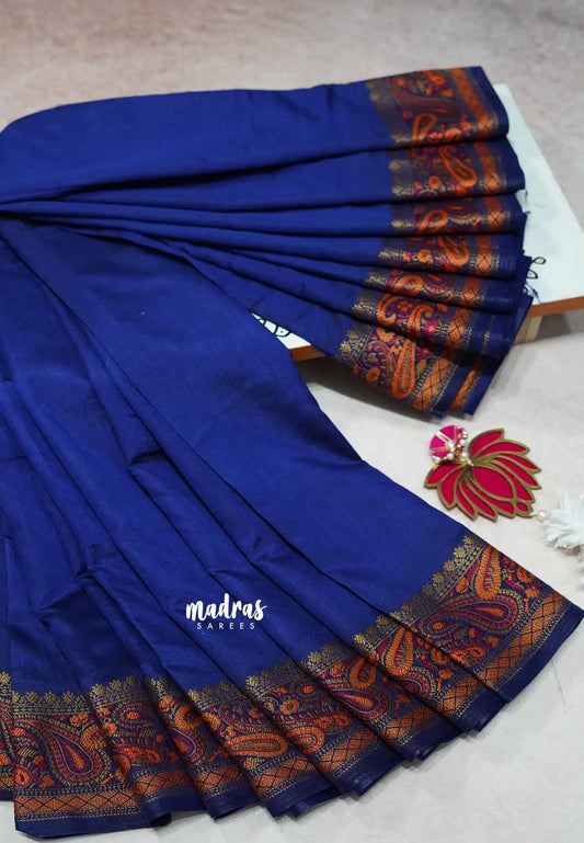 MS Blue - Avantika - Soft semi Mysore silk with meenakari thread weaving border