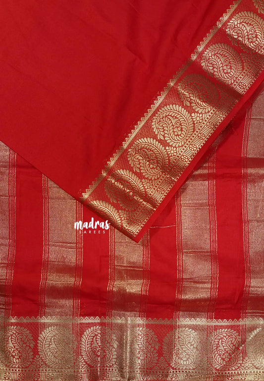 Classic Bright Red - Avantika - Semi Mysore silk with big mango border