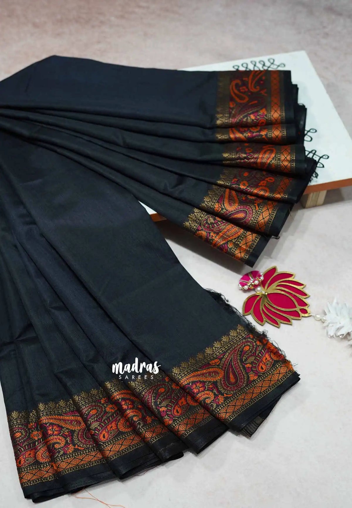 Black - Avantika - Soft semi Mysore silk with meenakari thread weaving border