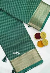 Avantika - Semi Mysore silk with checks body getti border - Green