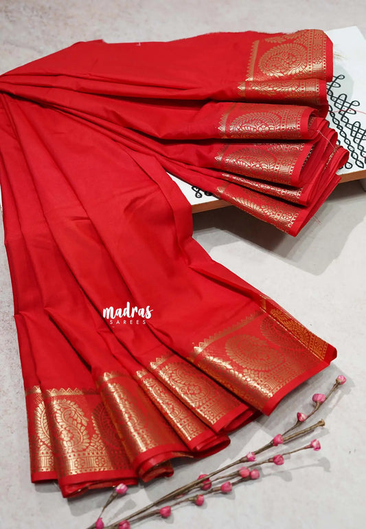 Classic Bright Red - Avantika - Semi Mysore silk with big mango border