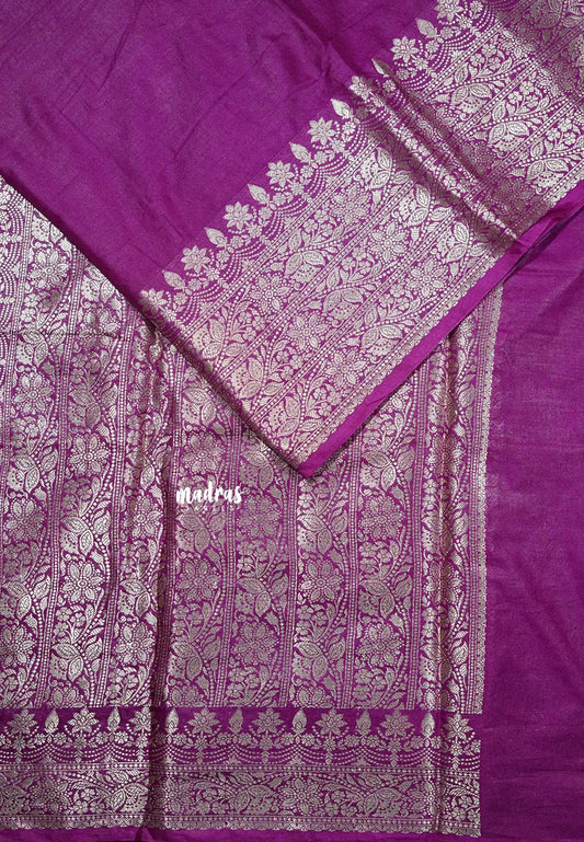 Magenta Purple - Avantika - Soft semi Mysore silk with Silver Zig Zag Highlights