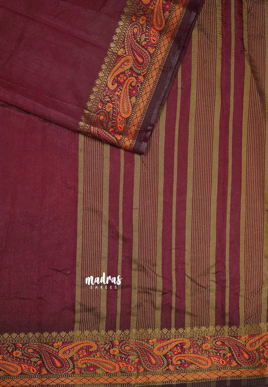 Maroon - Avantika - Soft semi Mysore silk with meenakari thread weaving border