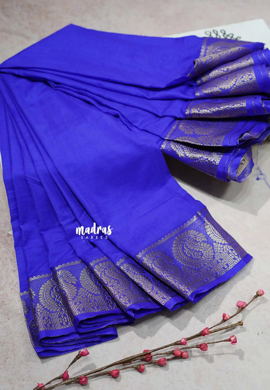 Royal Blue - Avantika - Semi Mysore silk with big mango border