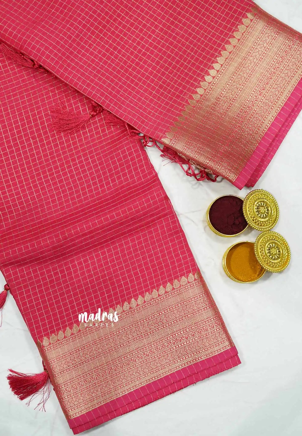 Avantika - Semi Mysore silk with checks body getti border - Pink