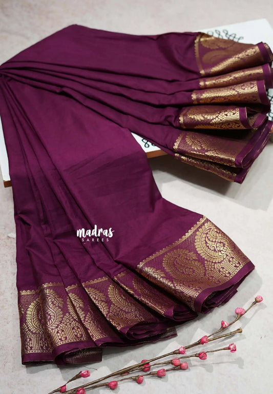 Wine red - Avantika - Semi Mysore silk with big mango border