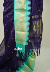 Brinjal Purple - Avantika - Semi Mysore silk with Ganga Jamuna Border - Perfect for Festival Wear