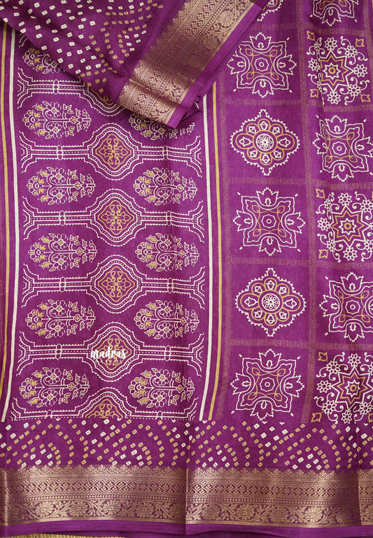 Avantika - Semi Mysore silk with Bhandani prints - Purple