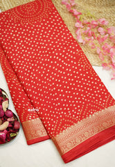 Avantika - Semi Mysore silk with Bhandani prints - Chilli red