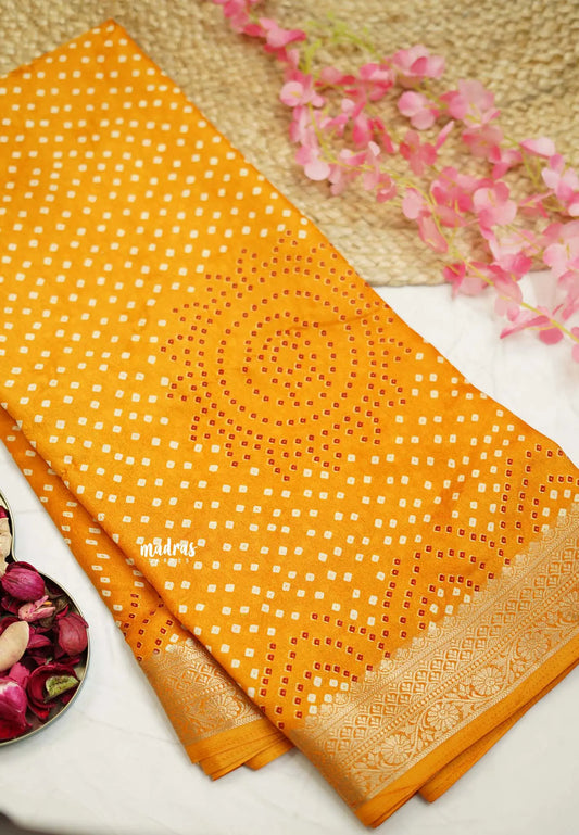 Avantika - Semi Mysore silk with Bhandani prints - Golden Yellow