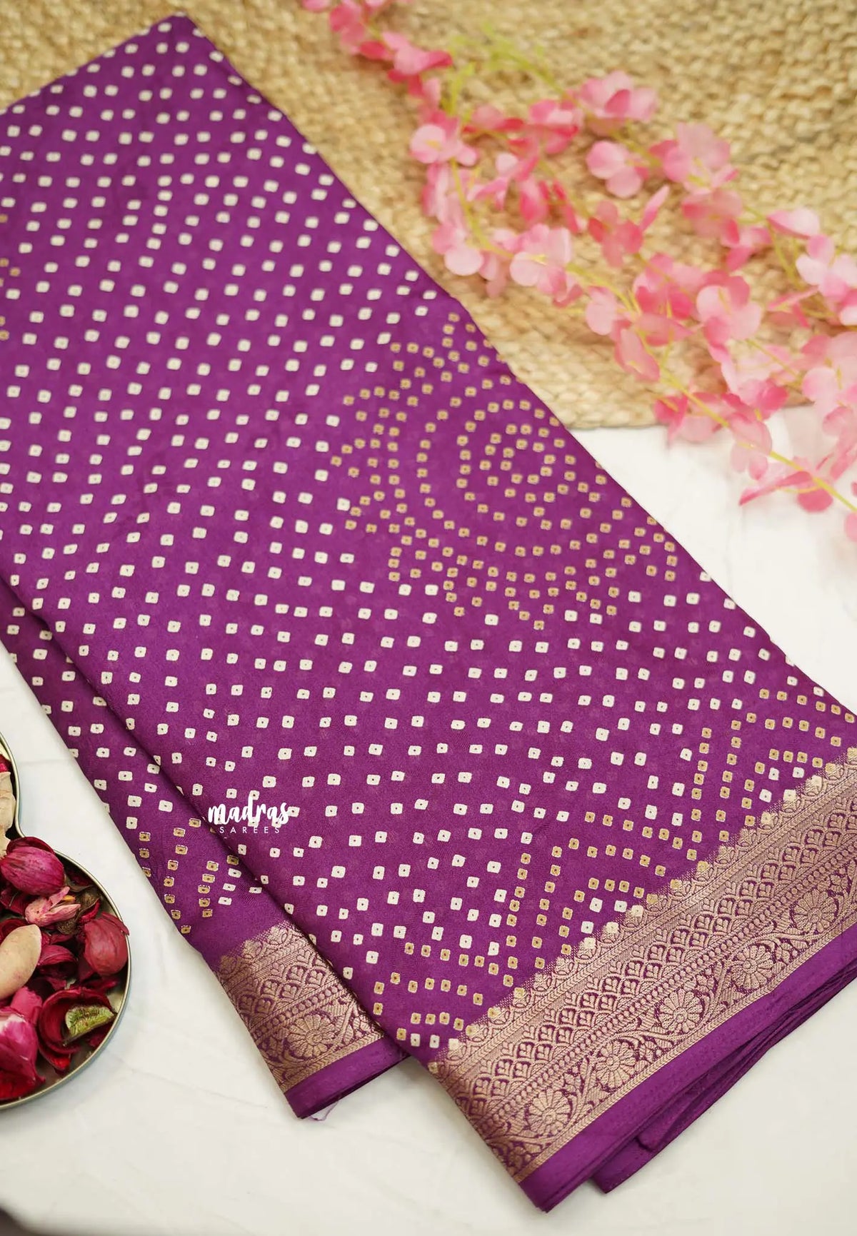 Avantika - Semi Mysore silk with Bhandani prints - Purple