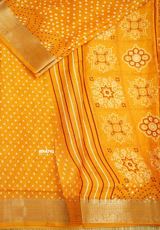 Avantika - Semi Mysore silk with Bhandani prints - Golden Yellow