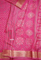 Avantika - Semi Mysore silk with Bhandani prints - Rani Pink