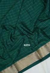 Emerald Green - Avantika - Semi Mysore Silk Saree with Checks Weaving and Zari Border - Perfect for Small Functions