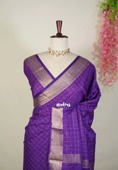 Royal Purple - Avantika - Semi Mysore Silk Saree with Checks Weaving and Zari Border - Perfect for Small Functions