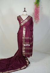 Wine Maroon - Avantika - Semi Mysore Silk Saree with Checks Weaving and Zari Border - Perfect for Small Functions