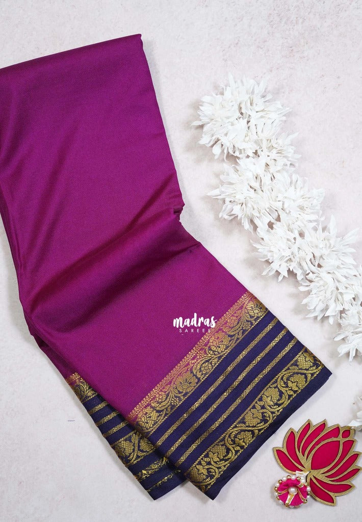 Magenta Purple - Avantika - Semi Mysore Silk Saree with Contrast Traditional Border - Perfect for Small Functions