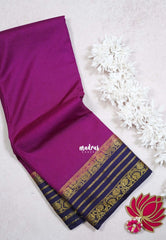 Magenta Purple - Avantika - Semi Mysore Silk Saree with Contrast Traditional Border - Perfect for Small Functions