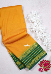 Turmeric Yellow - Avantika - Semi Mysore Silk Saree with Contrast Traditional Border - Perfect for Small Functions