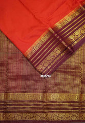 Sunset Orange - Avantika - Semi Mysore Silk Saree with Contrast Traditional Border - Perfect for Small Functions