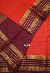 Sunset Orange - Avantika - Semi Mysore Silk Saree with Contrast Traditional Border - Perfect for Small Functions