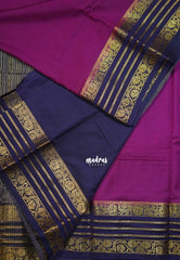 Magenta Purple - Avantika - Semi Mysore Silk Saree with Contrast Traditional Border - Perfect for Small Functions