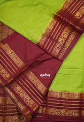 Pretty Parrot Green - Avantika - Semi Mysore Silk Saree with Contrast Traditional Border - Perfect for Small Functions