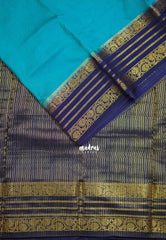 Teal Blue - Avantika - Semi Mysore Silk Saree with Contrast Traditional Border - Perfect for Small Functions