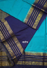 Teal Blue - Avantika - Semi Mysore Silk Saree with Contrast Traditional Border - Perfect for Small Functions