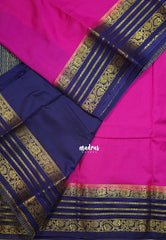 Magenta Pink - Avantika - Semi Mysore Silk Saree with Contrast Traditional Border - Perfect for Small Functions