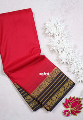 Dark Red - Avantika - Semi Mysore Silk Saree with Contrast Traditional Border - Perfect for Small Functions