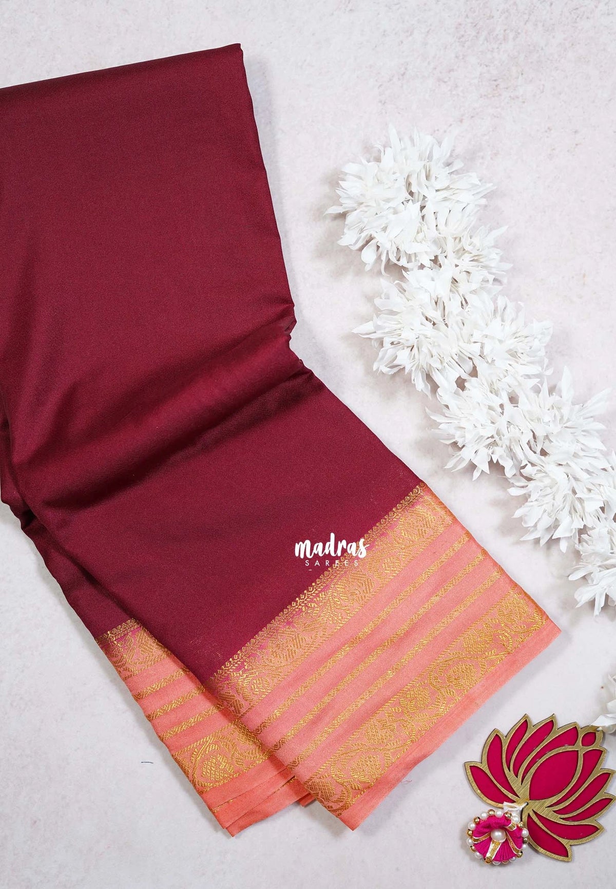 Majestic Maroon - Avantika - Semi Mysore Silk Saree with Contrast Traditional Border - Perfect for Small Functions