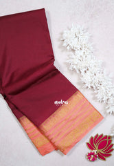 Majestic Maroon - Avantika - Semi Mysore Silk Saree with Contrast Traditional Border - Perfect for Small Functions