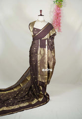 Coffee Brown - Avantika - Semi Mysore Silk Saree with Checks Weaving Gap and Mayil Border - Perfect for Small Functions