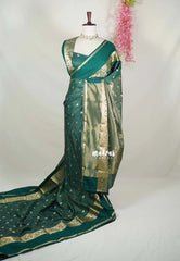 Emerald Green - Avantika - Semi Mysore Silk Saree with Checks Weaving Gap and Mayil Border - Perfect for Small Functions