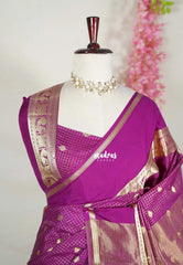 Magenta - Avantika - Semi Mysore Silk Saree with Checks Weaving Gap and Mayil Border - Perfect for Small Functions